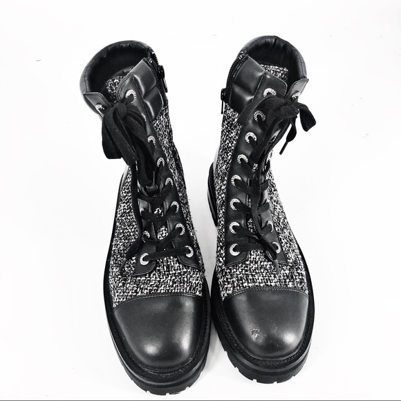 Kurt Geiger Tweed Shore Cap Toe Combat Boots Sz 40.5/10.5 - Picture 2 of 6